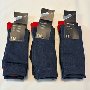 GAP Men’s Crew Socks 3-Pack Navy Blue Red Heel Toe One Size NWT